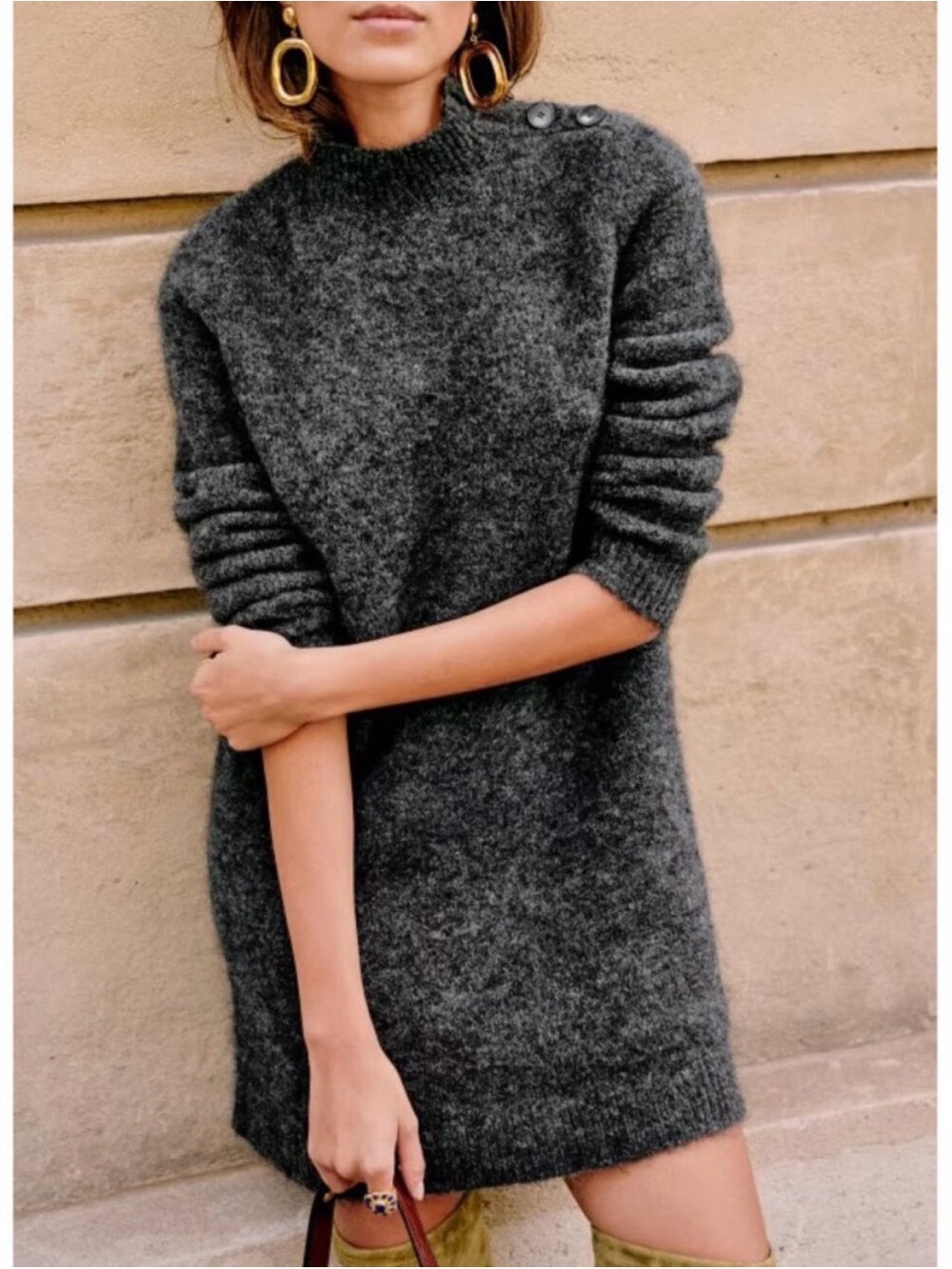 Sezane Charcoal Gray Mini Sweater Dress